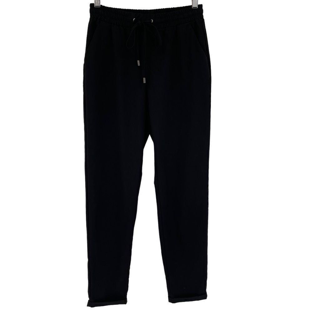 Defacto Elastic Waist Drawstring Tapered Rolled Hem Pants Pockets Women XS Black